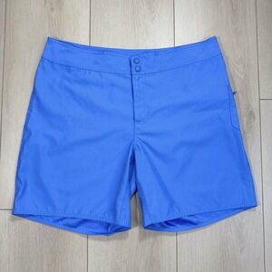 L.L. Bean Women's Blue Board Swim‎ Shorts Size 16 Reg Zip Fly Pockets Polyester